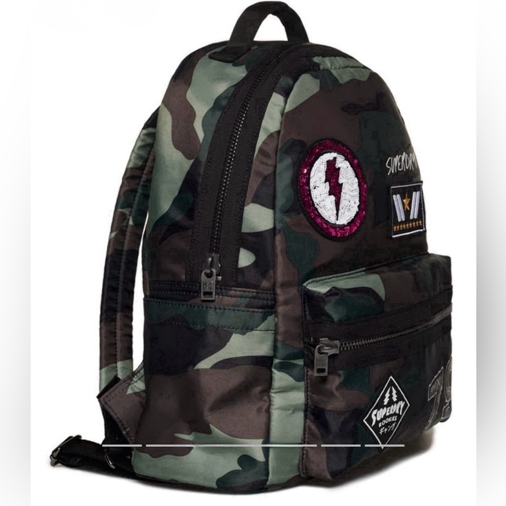 Superdry Green Camouflage Backpack with Patches, SuperDry Midi Backpack